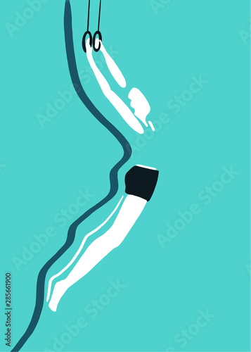 Gymnast on rings, flat vector illustration