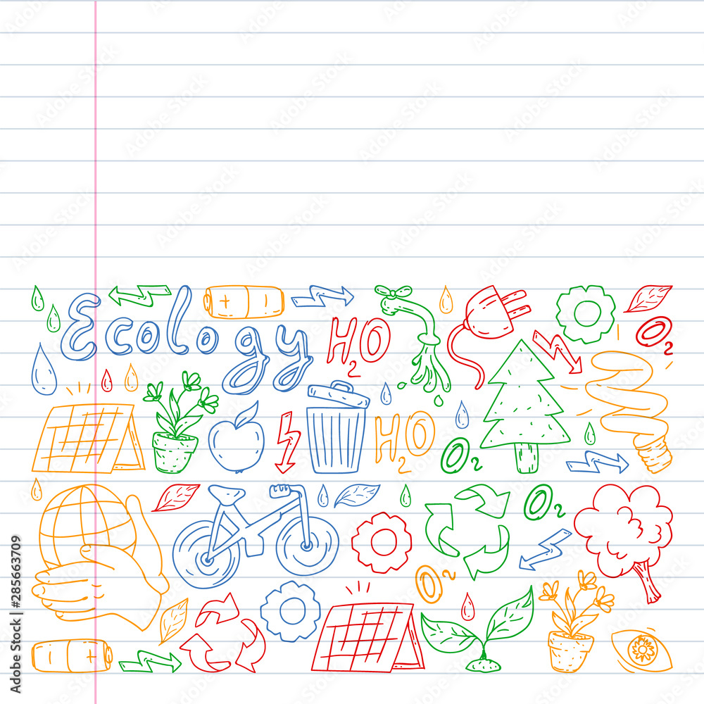 Cleaning services company vector pattern, drawing in exercise book. Cleaning services company vector pattern, drawing in exercise book.