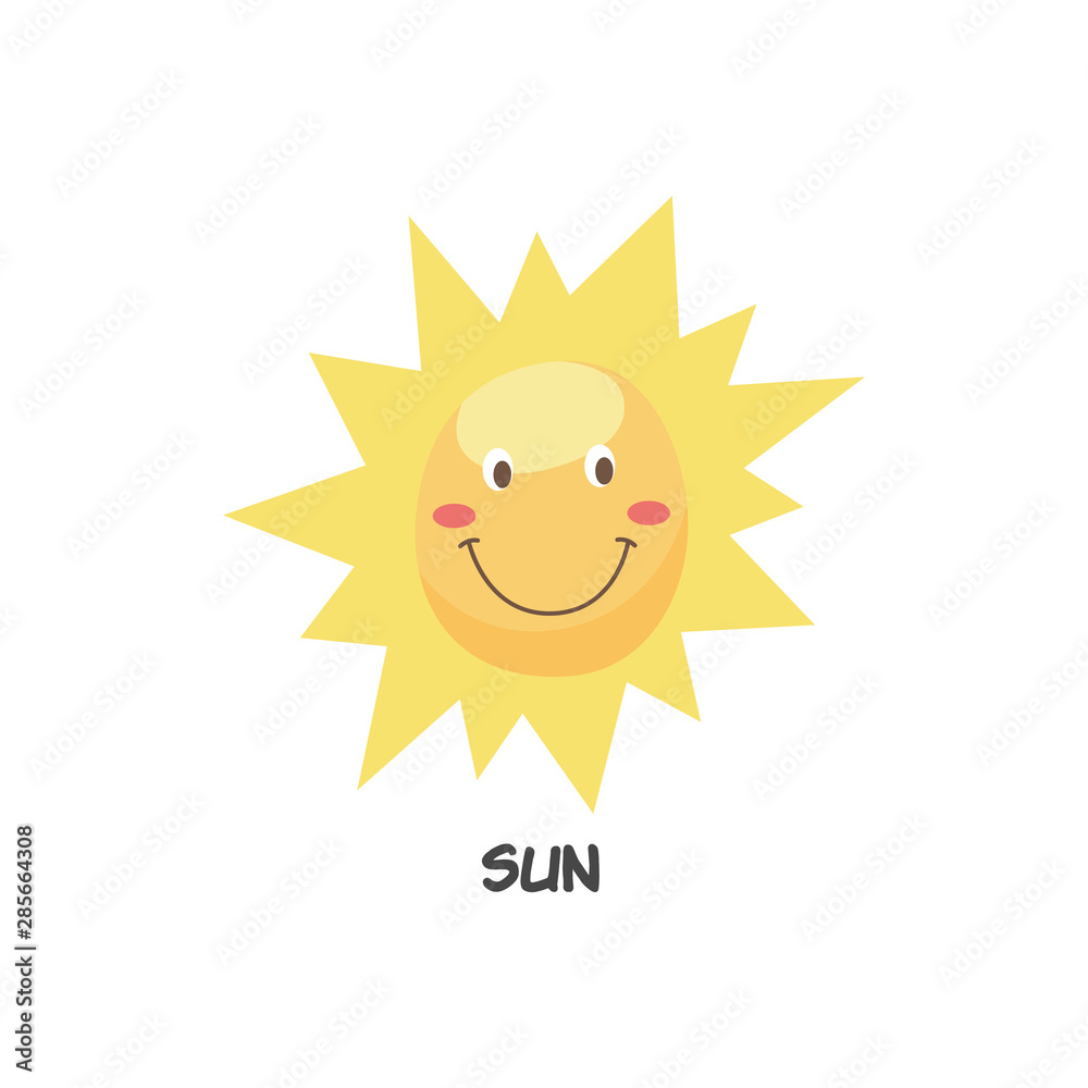 Cute happy smiling sun symbol flat cartoon vector illustration icon isolated.