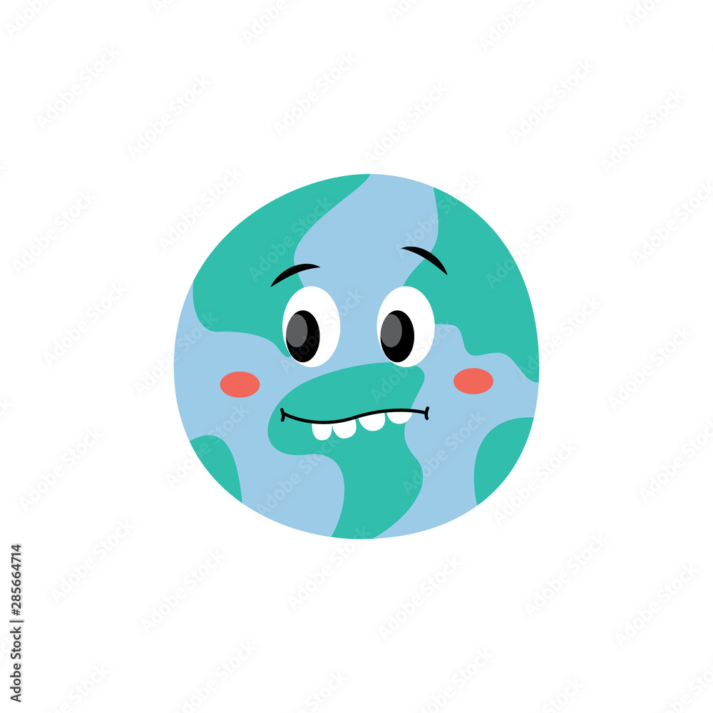 Fototapeta premium Cute frightened or surprised Earth planet vector flat illustration icon isolated.