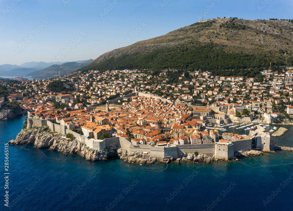 Aerial view of Dubrovnik Old Town on a sunny summer day. Dubrovnik, Croatia.