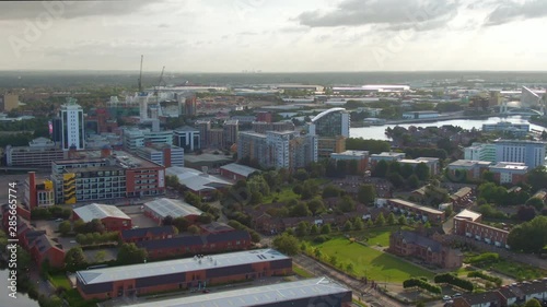 manchester aerial view pan from exchange quay to ordsall with trafford in the background uk england photo