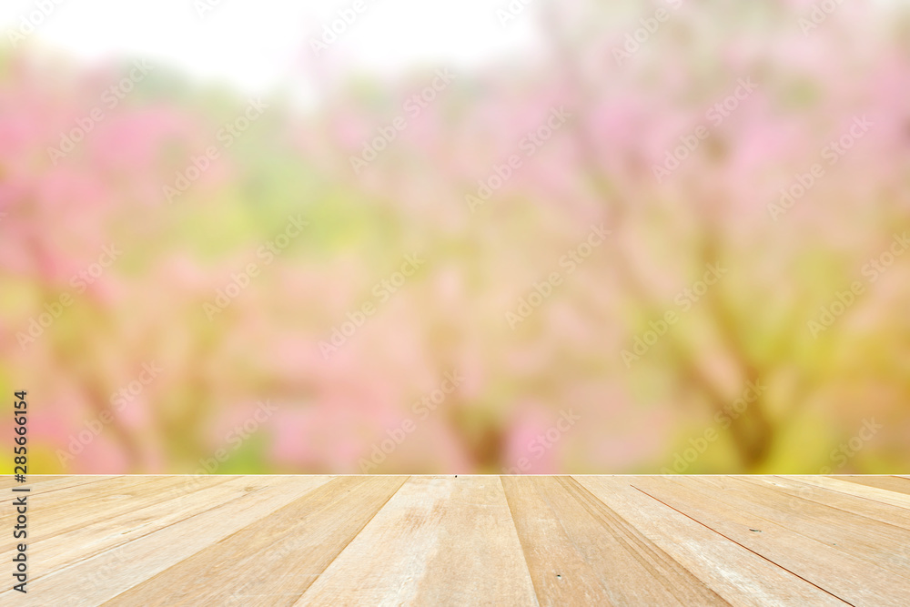 Table top on soft blur pink flower beautiful nature