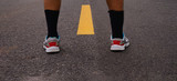 Close up of man with shoe on road.Concept of start.