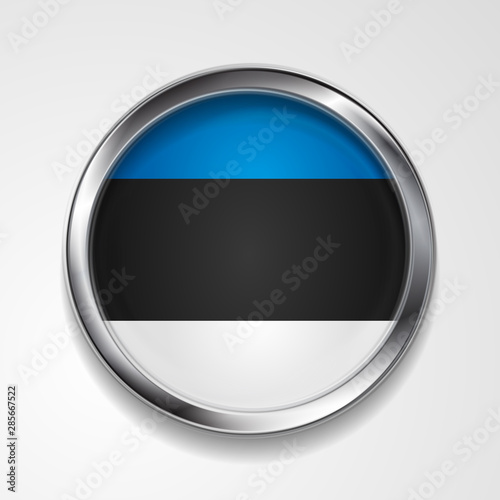 Free Download Abstract vector badge button with metallic frame. Estonian flag - GFXLoad