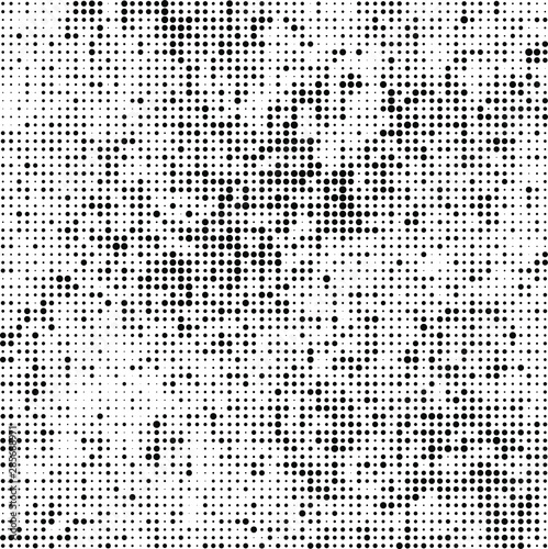 Abstract halftone texture. Chaotic background of black dots on white