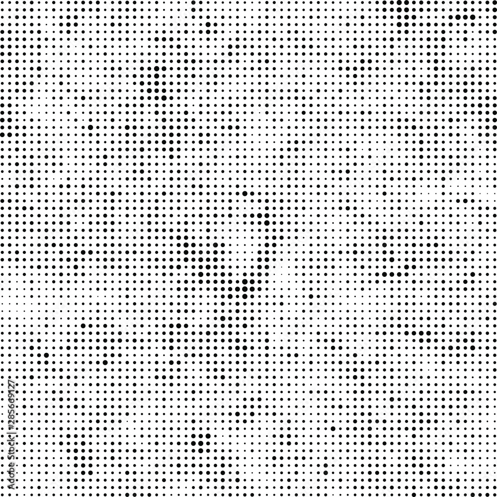Abstract halftone texture. Chaotic background of black dots on white