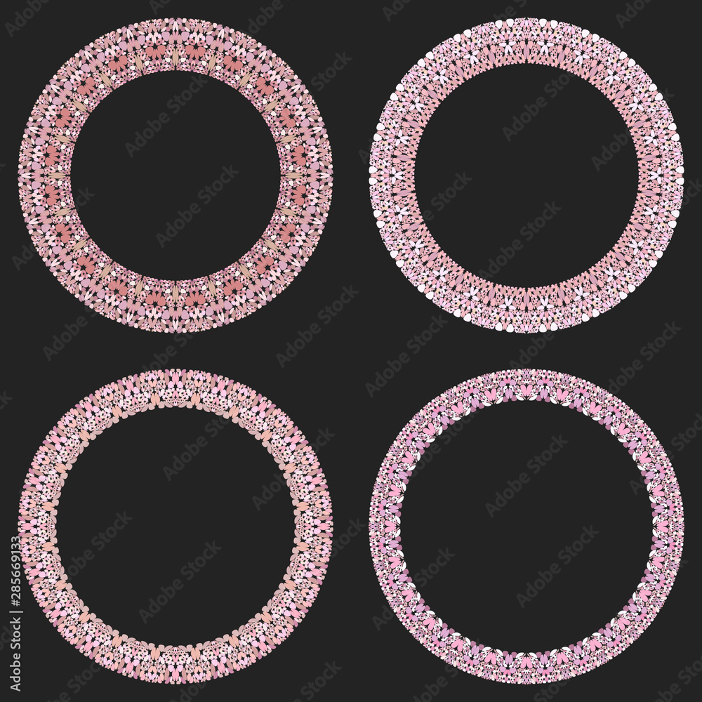 Set of 4 gravel mosaic round borders - pink vector design elements Set of 4 gravel mosaic round borders - pink vector design elements