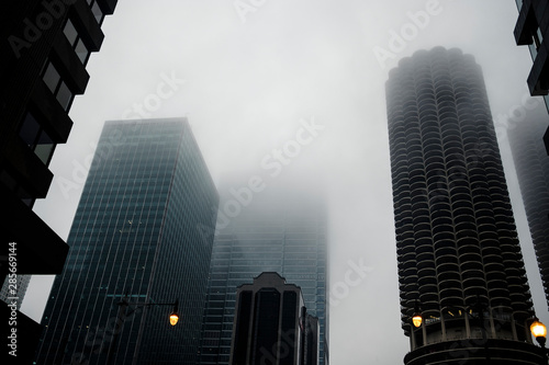 Chicago skyline the middle of a winter storm 