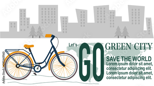 Bicycle for go green city concept, design for background, template, web header, publiser or postcard