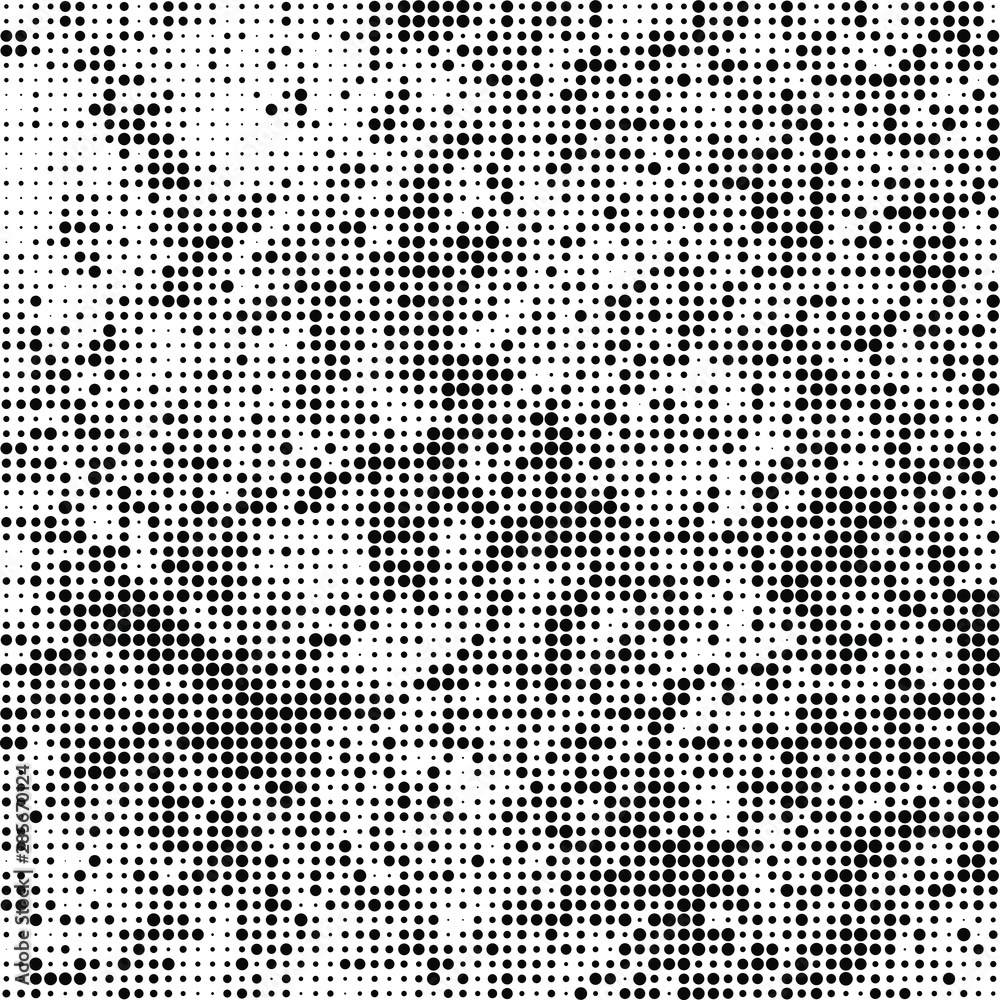 Abstract halftone texture. Chaotic background of black dots on white