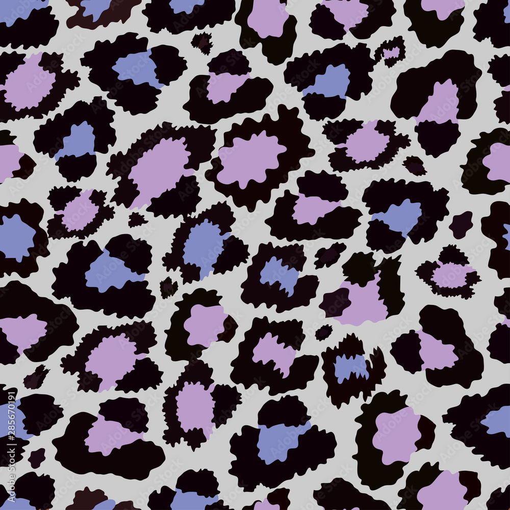 Vector Seamless pattern of leopard skin in purple tone on grey background, Wild Animals pattern for textile or wall paper Vector Seamless pattern of leopard skin in purple tone on grey background, Wild Animals pattern for textile or wall paper