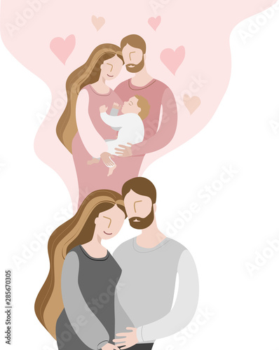 A childless couple dreams of a child. Illustration in delicate colors. Vector illustration in flat style. photo