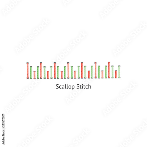 Scallop sewing embellishment stitch seamless brush vector illustration isolated.