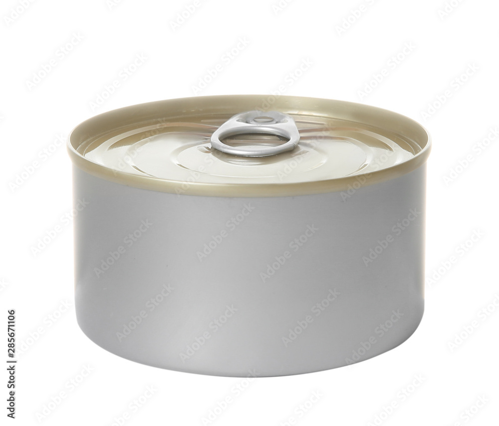 Closed tin can isolated on white, mockup for design Closed tin can isolated on white, mockup for design
