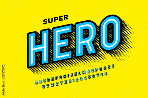 Comics Super Hero style font, alphabet letters and numbers