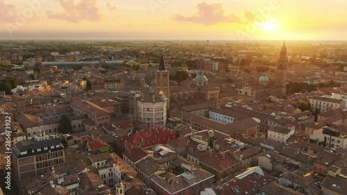 parma city centre aerial view at sunrise