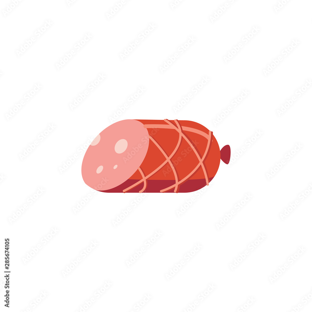Pork or beef salami sausage icon flat vector illustration isolated on white. Pork or beef salami sausage icon flat vector illustration isolated on white.