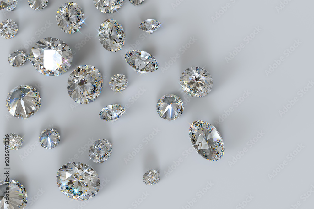 Loose round cut diamonds on white background