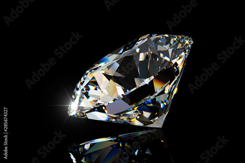 Big round cut diamond side view on black background