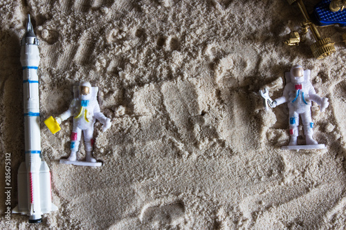 Set of "space": astronauts, rockets; Satellites and space stations on the moon floor