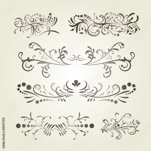Victorian set of brown gradient calligraphic swirl elements