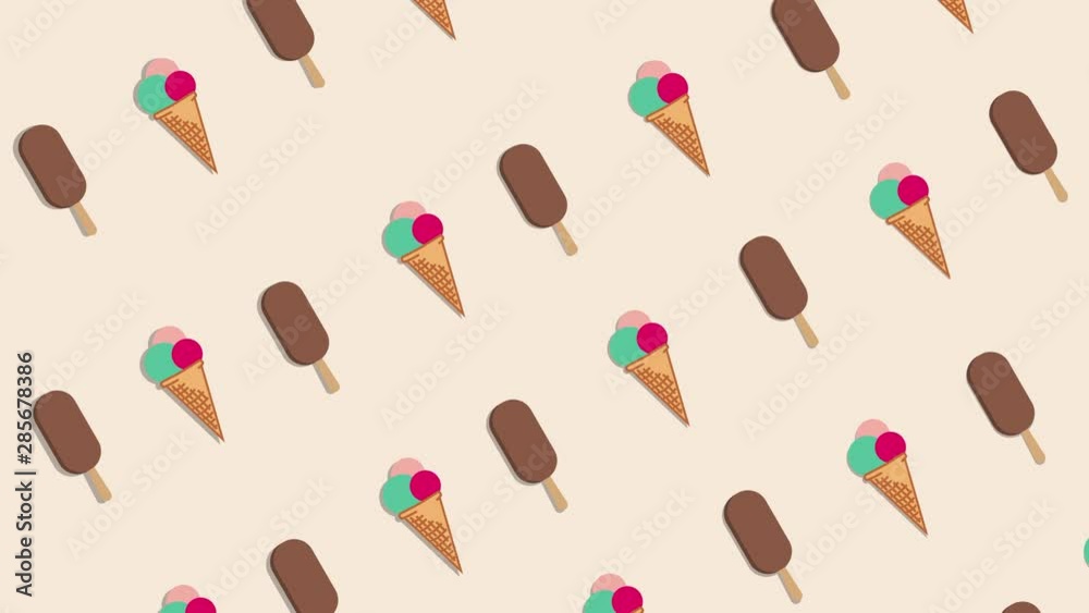 Icecream rotating, seamless loop. Video animation with moving ice
