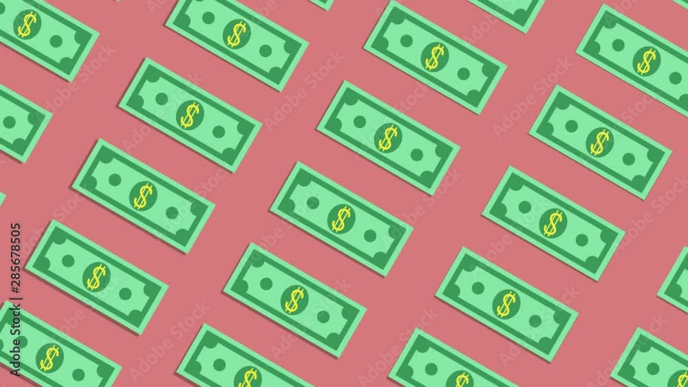 Banknotes, money, currency, cash and finance concept. Video animation with flowing dollars bills on pink background. Money moving up and down simultaneously. Banknotes, money, currency, cash and finance concept. Video animation with flowing dollars bills on pink background. Money moving up and down simultaneously.