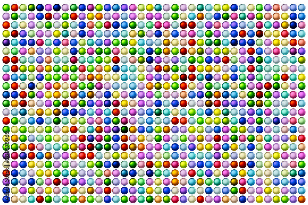 Randomly colored grid pattern o colorful spheres on white background