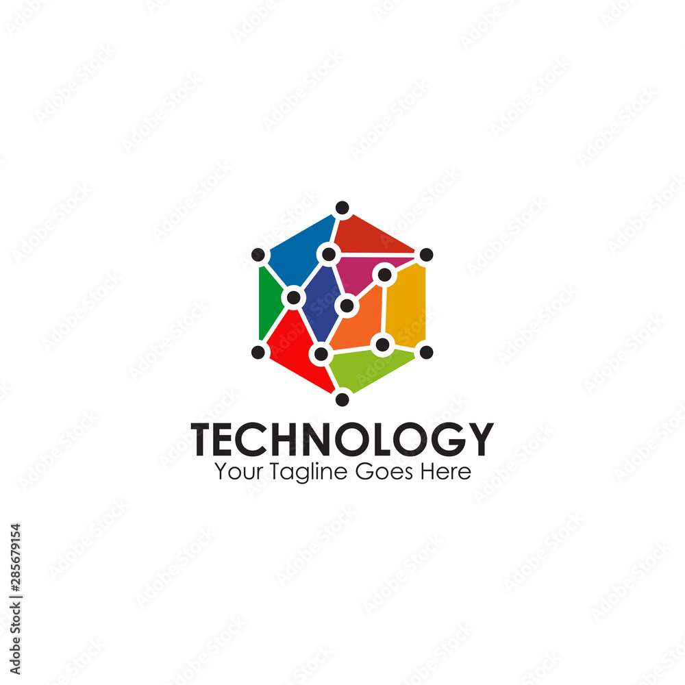 Technology logo design inspiration with using atom chain icon