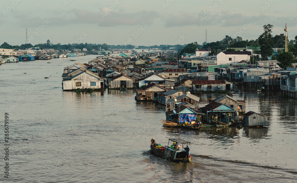 Floating houses on Mekong River