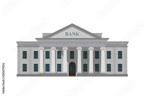 Bank building with columns. Government institution facade isolated on white background. Vector illustration. Flat style. EPS 10.