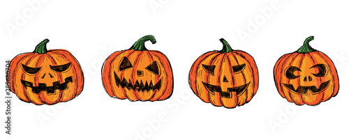 Halloween pumpkins set. Hand drawn illustration.