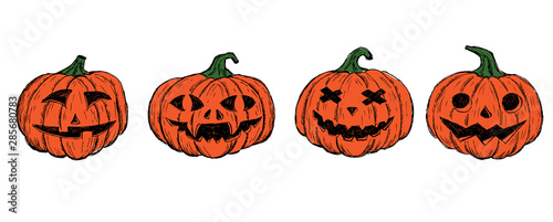 Halloween pumpkins set. Hand drawn illustration.