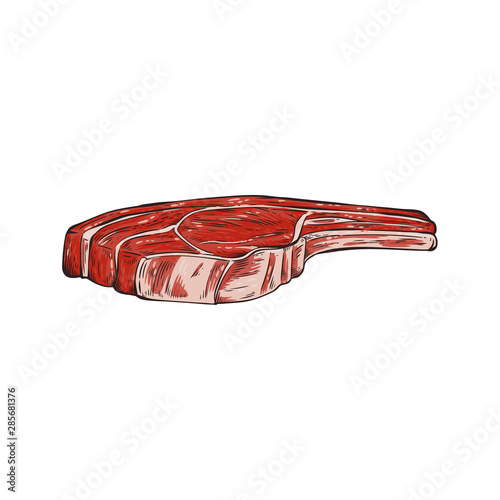 Red cartoon beef steak chop with cartoon marbled texture and white fat streaks