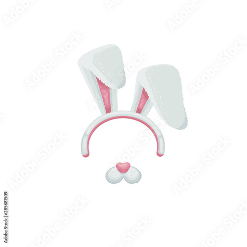 White and pink cartoon bunny ears and nose funny photo filter, cute Easter celebration mask