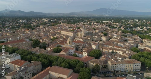 Carpentras aerial back traveling, Vaucluse, France