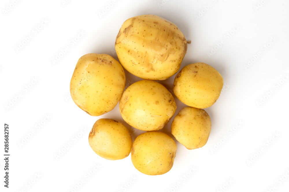 Boiled potato isolated on white background.