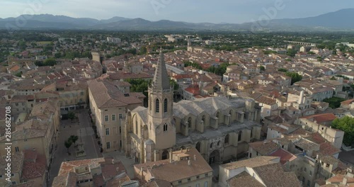 Carpentras aerial back traveling, Vaucluse, France