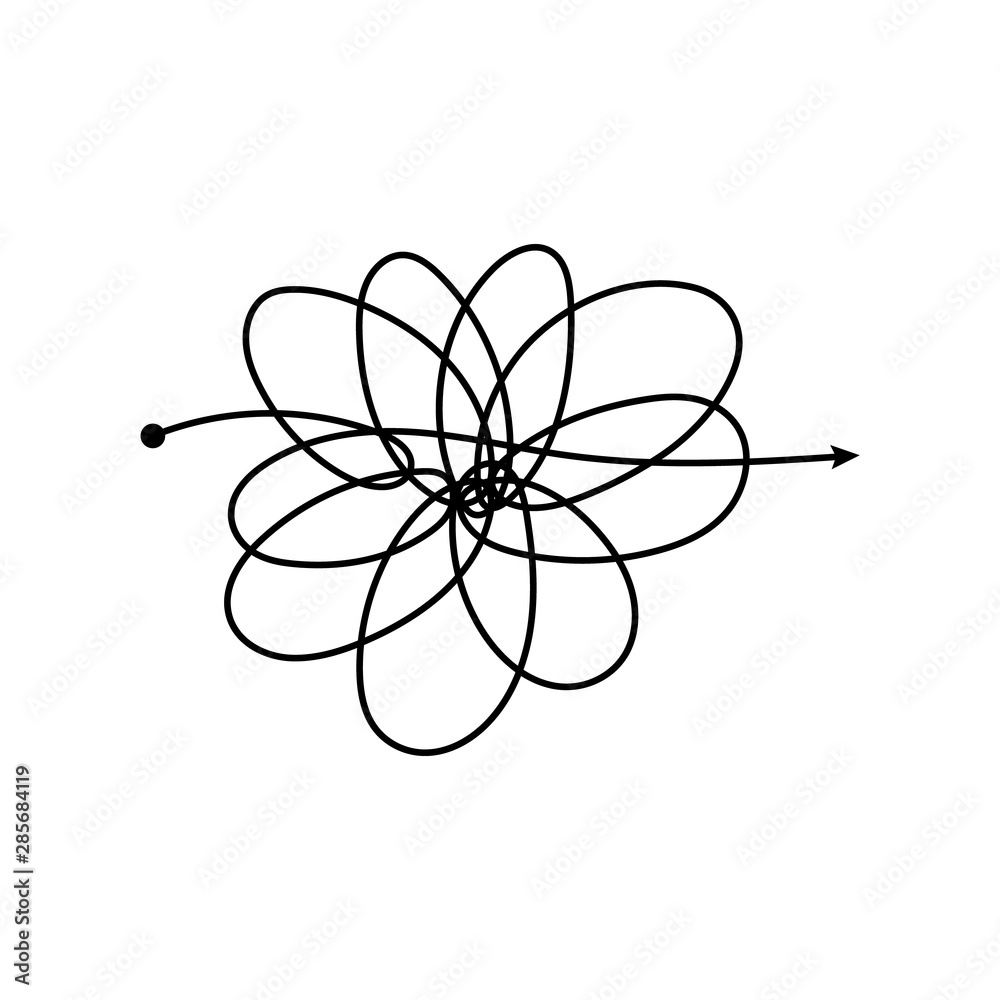 Complicated clew way of messy black line vector illustration isolated on white. Complicated clew way of messy black line vector illustration isolated on white.