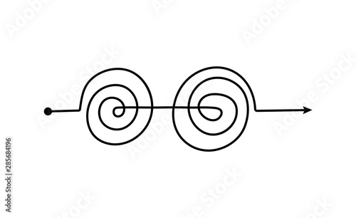 Black double spiral arrow line with complicated tangle pattern
