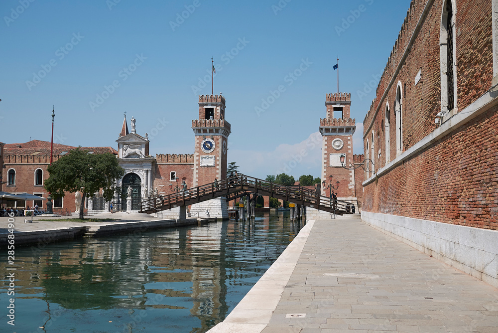 Naklejka premium Venice, Italy - July 02, 2019 : View of Arsenale di venezia (Porta Di Terra)