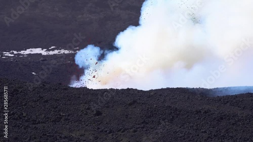 Mount Etna Eruption - Lava flow and ash emission in volcano Etna in Sicily photo