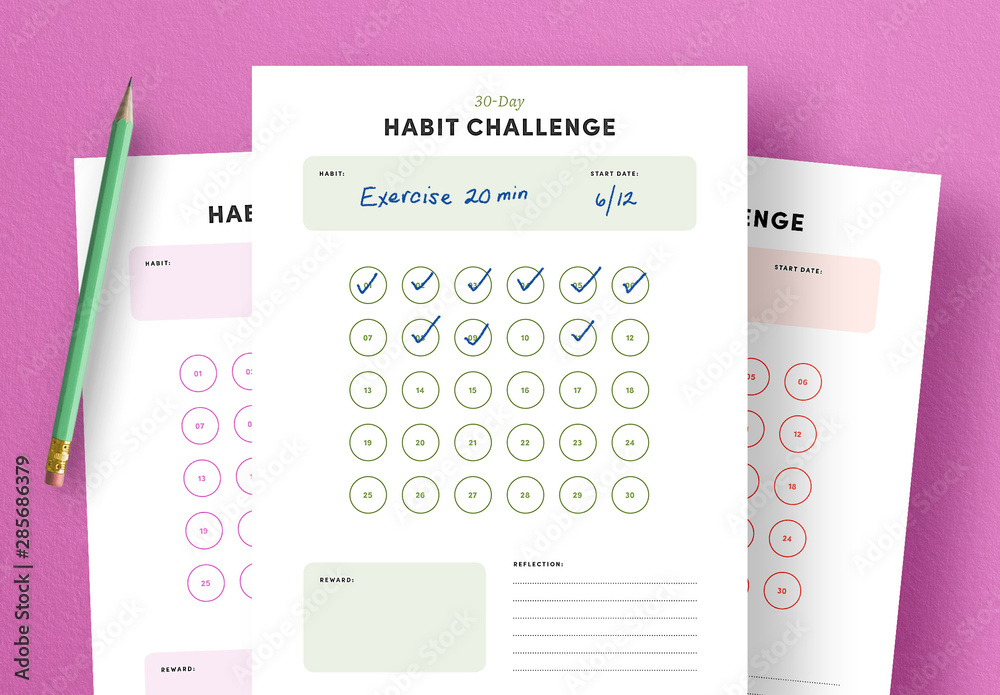 30-Day Habit Tracker Layout Stock Template | Adobe Stock