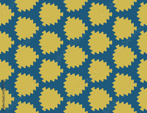 Vector seamless geometric pattern. Shaped yellow leaves  blue background.