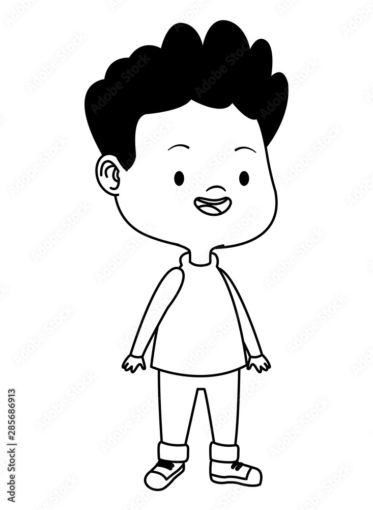 Happy kid having fun cartoons in black and white Happy kid having fun cartoons in black and white