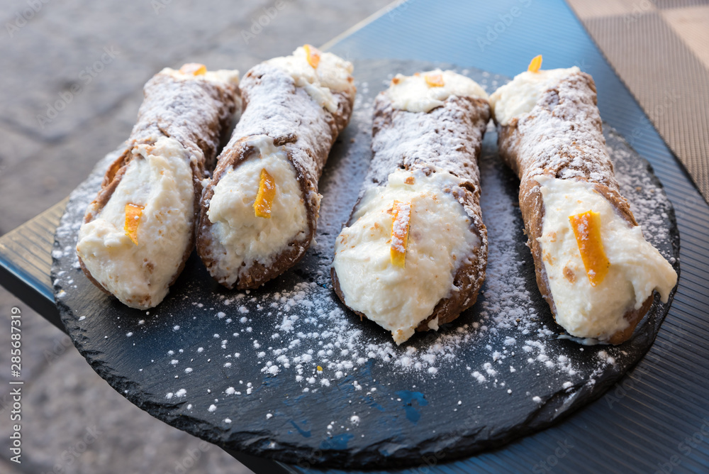 Sicilian cannoli with ricotta and candied Sicilian cannoli with ricotta and candied