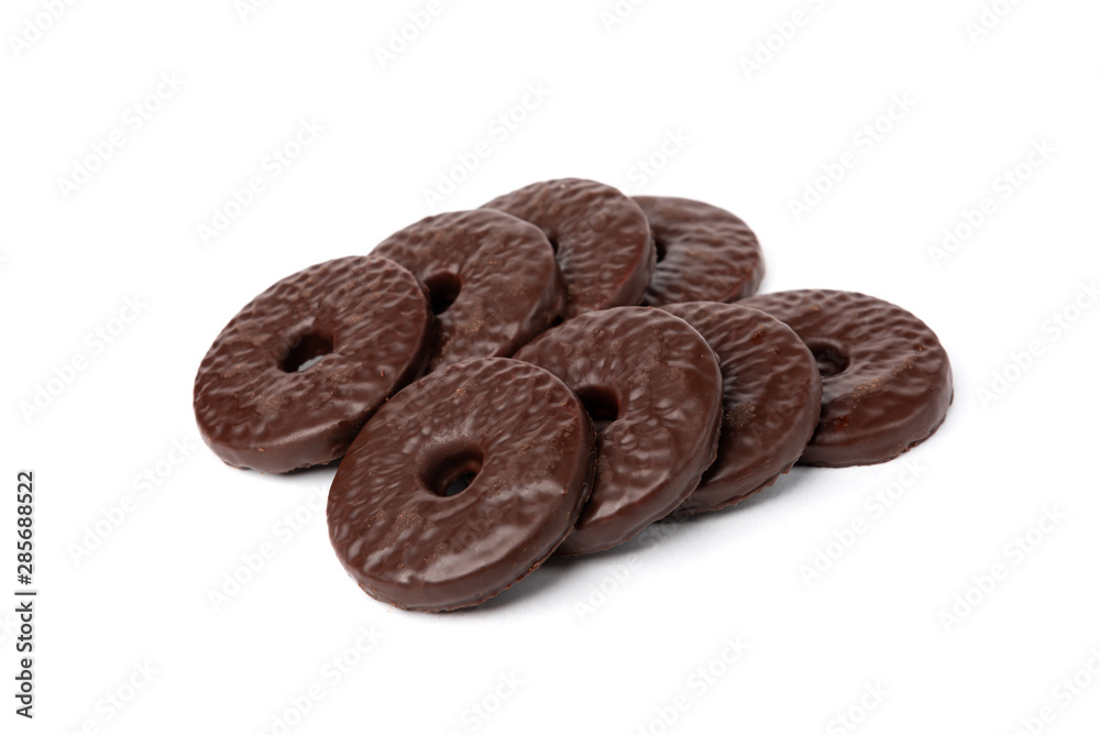Shortbread cookies in chocolate glaze isolated on white background. Shortbread cookies in chocolate glaze isolated on white background.