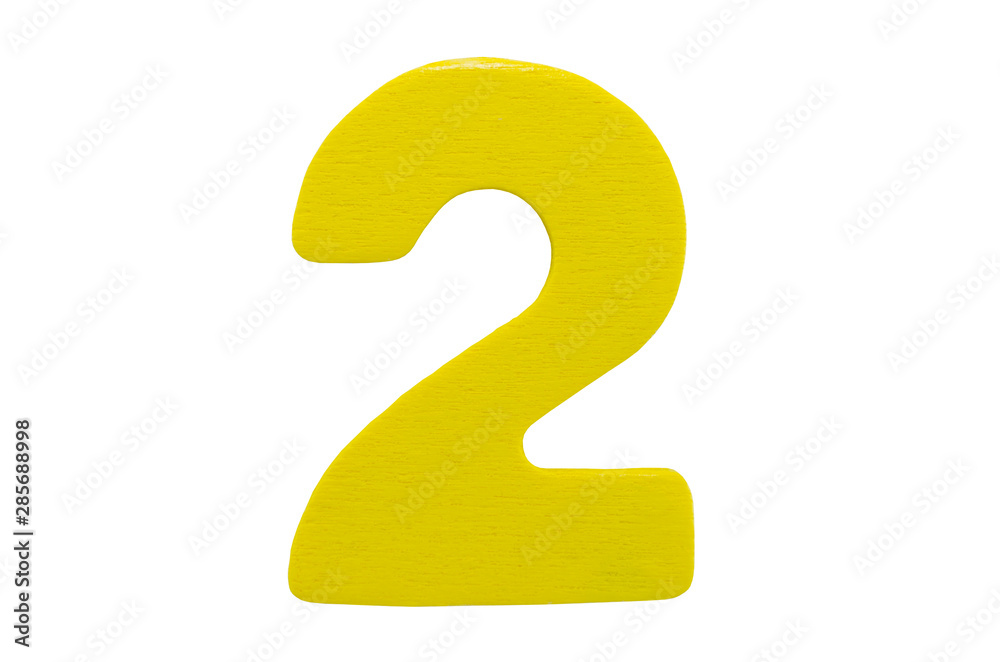Yellow wooden number two without shadow isolated on a white background. Yellow wooden number two without shadow isolated on a white background.
