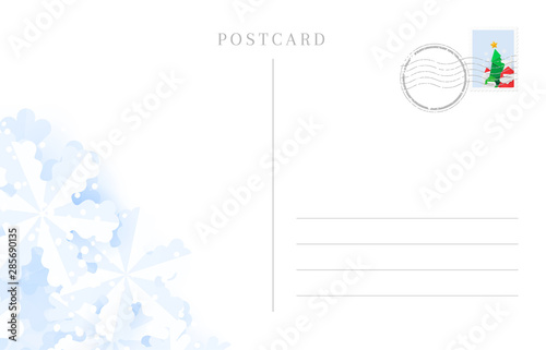 Travel postcard backside for winter holidays greetings.